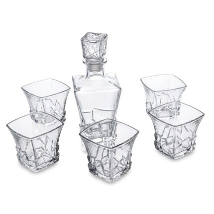 Luxury Glass Beverage Decanter Set with Airtight Stopper and Matching Drinkware Glasses