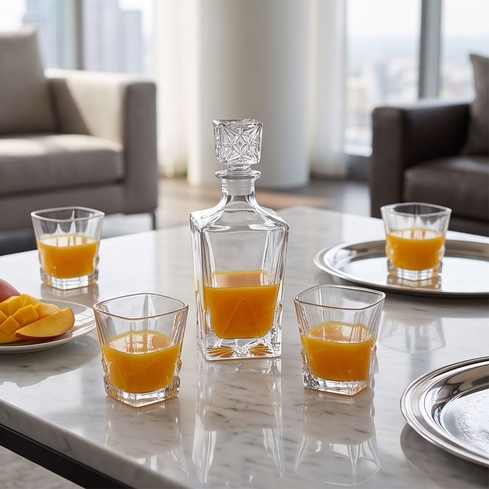 Luxury Glass Beverage Decanter Set with Airtight Stopper and Matching Drinkware Glasses - Image 3