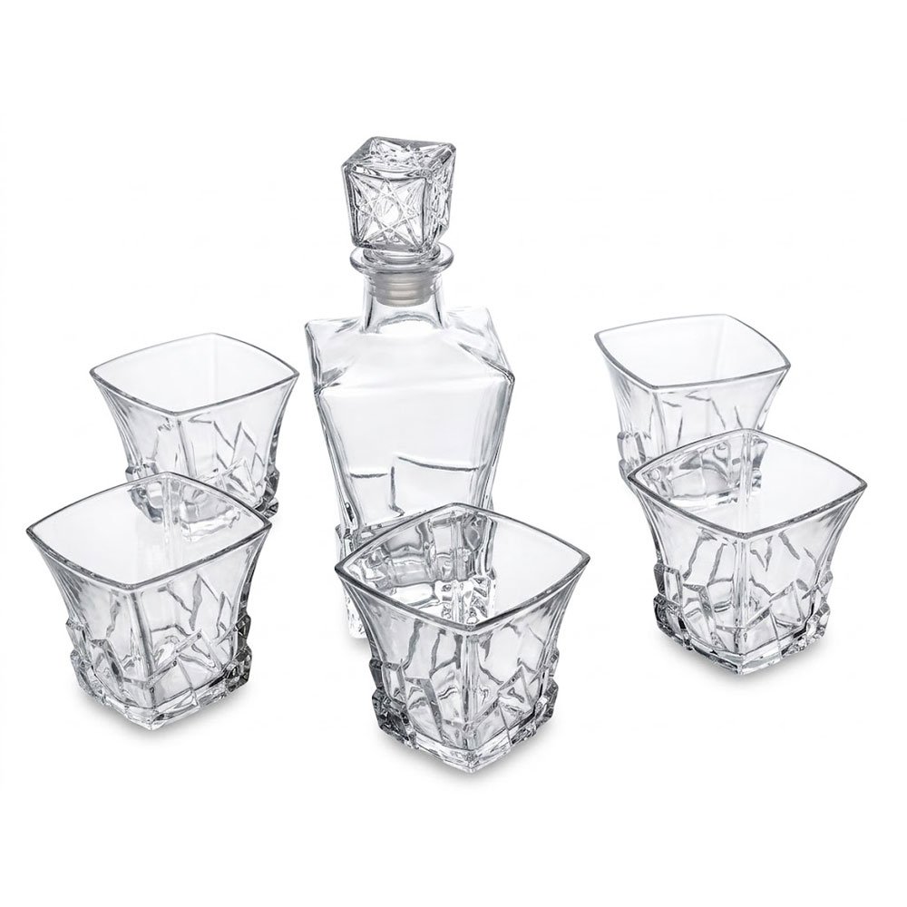 Luxury Glass Beverage Decanter Set with Airtight Stopper and Matching Drinkware Glasses