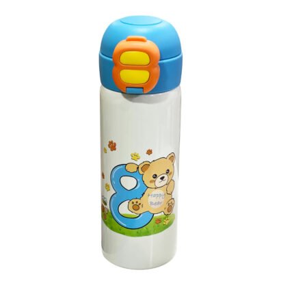 Kids Stainless Steel Thermal Water Bottle Tumbler with Straw and Bear Pattern