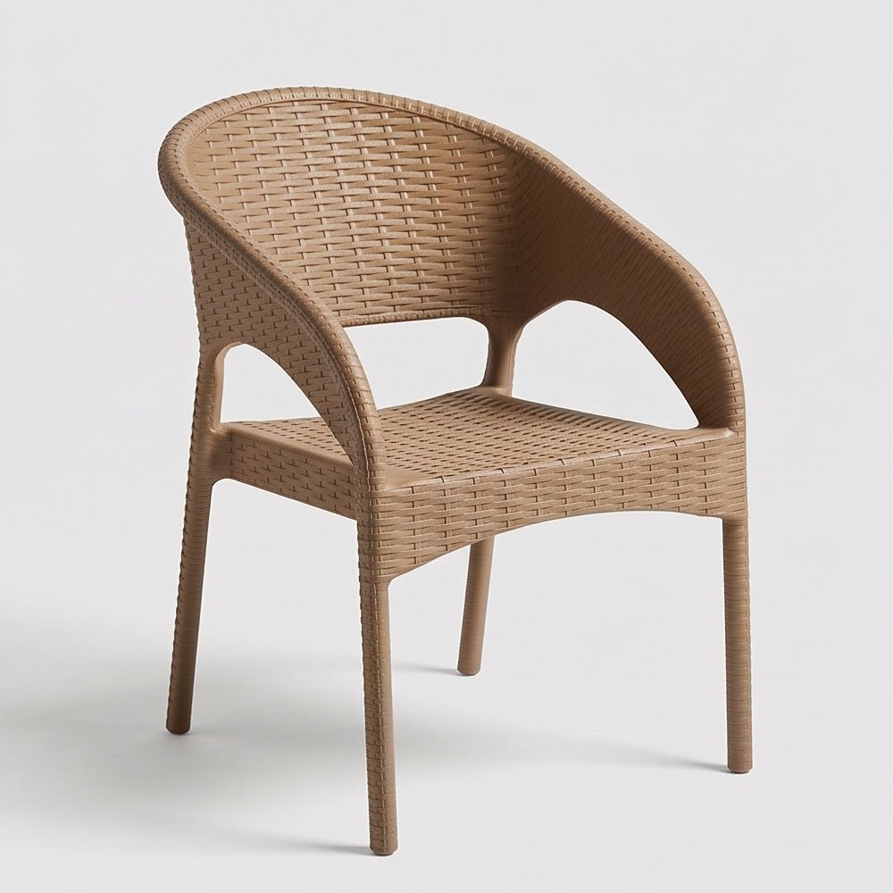 Modern Wicker-Texture Plastic Armchair with Cutout Backrest and Comfortable Seating for Patio and Home - Image 2