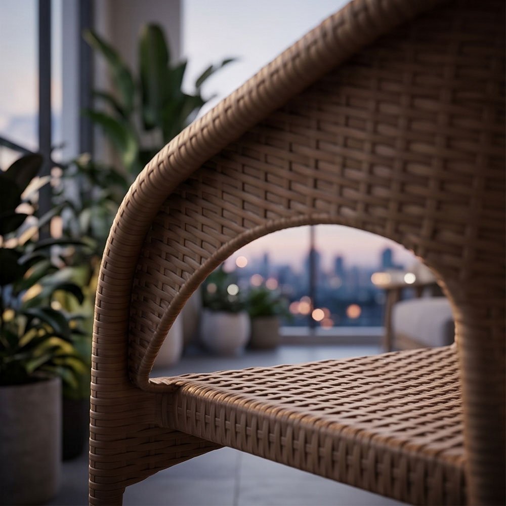 Modern Wicker-Texture Plastic Armchair with Cutout Backrest and Comfortable Seating for Patio and Home - Image 5