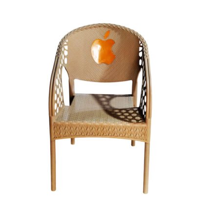 Durable Plastic Armchair with Wicker Rattan Texture and Apple Accent Backrest for Patio and Home
