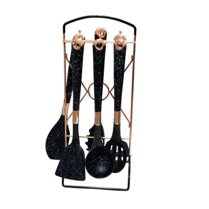 7 Piece Granite Silicone Cooking Utensils Set with Rose Gold Stainless Steel Stand