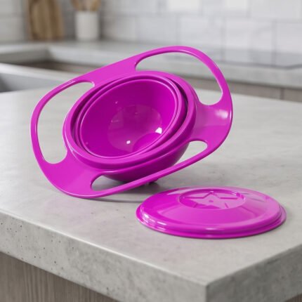 360 Degree Rotating Gyro Bowl Anti-Spill Baby Feeding Bowl with Protective Lid