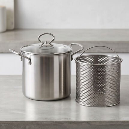 Stainless Steel Deep Multi-Purpose Cooking and Frying Pot with Strainer Basket
