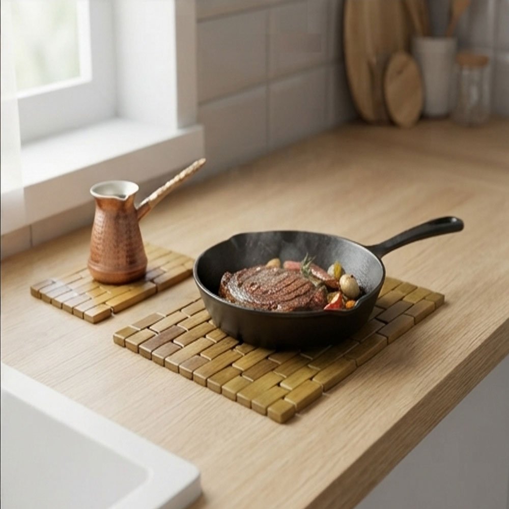 Large Rectangular Wooden Bamboo Heat Resistant Trivet Mat for Hot Pot and Pans - Image 3