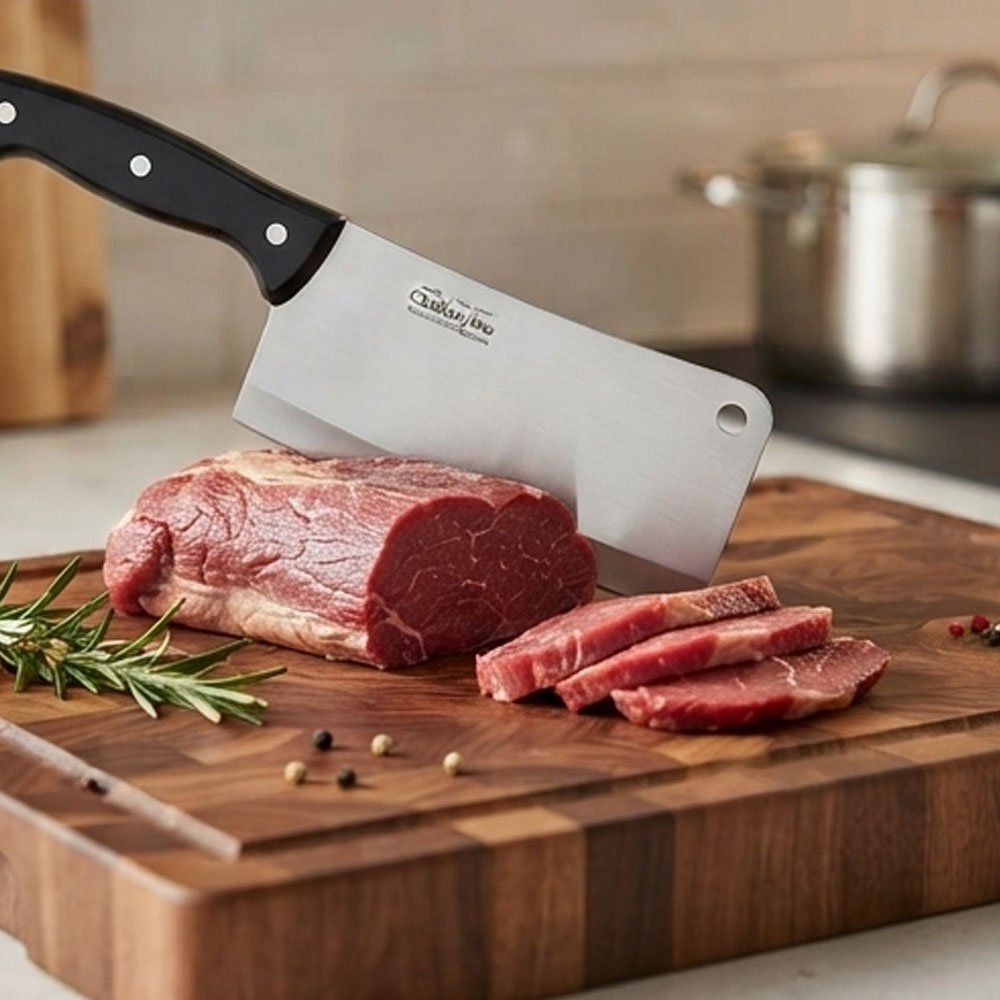 Heavy Duty Stainless Steel Meat Cleaver Chopper Knife with Ergonomic Black Handle - Image 2