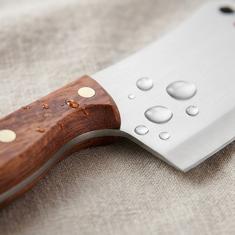 Heavy Duty Stainless Steel Meat Cleaver Chopper Knife with Natural Wooden Handle - Image 3