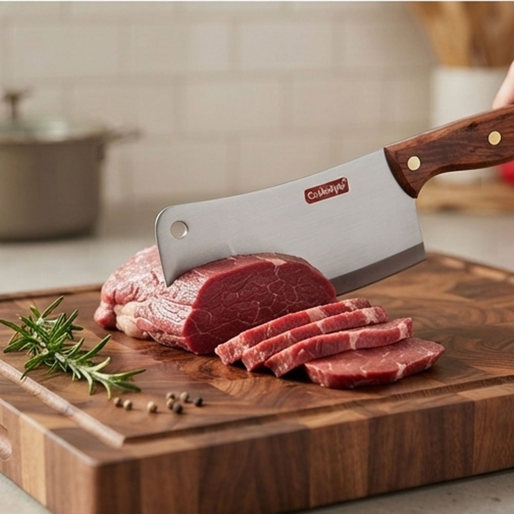 Heavy Duty Stainless Steel Meat Cleaver Chopper Knife with Natural Wooden Handle - Image 4