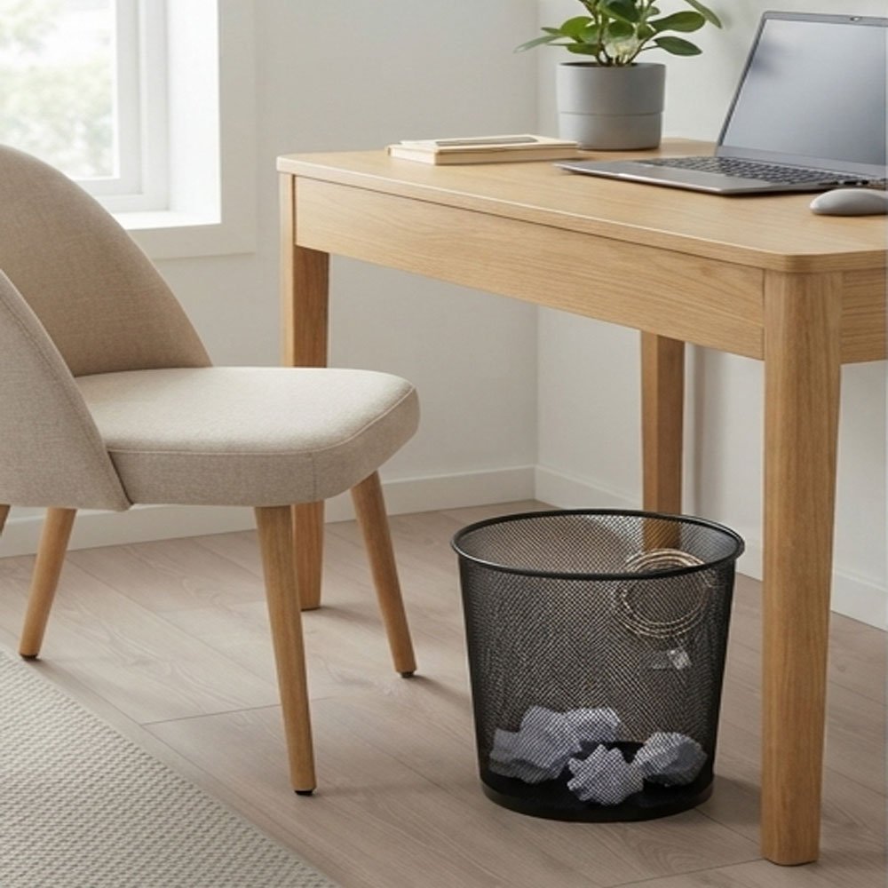 Round Mesh Metal Wastebasket Trash Can Garbage Bin for Office and Home - Image 3