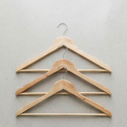Set of 3 Solid Natural Wooden Clothes Hangers with Rotating Metal Hook