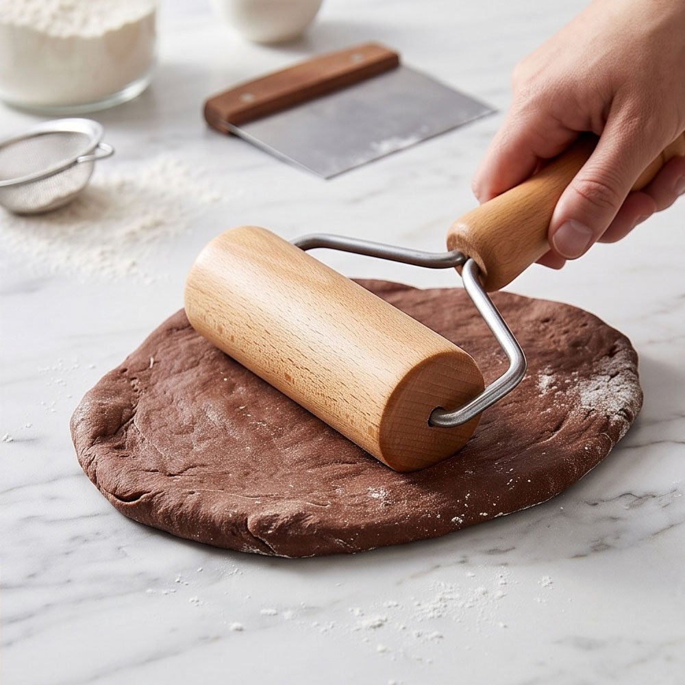Wooden Pastry Dough Roller Pins with Stainless Steel Frame for Pizza Crust and Bakery - Image 3
