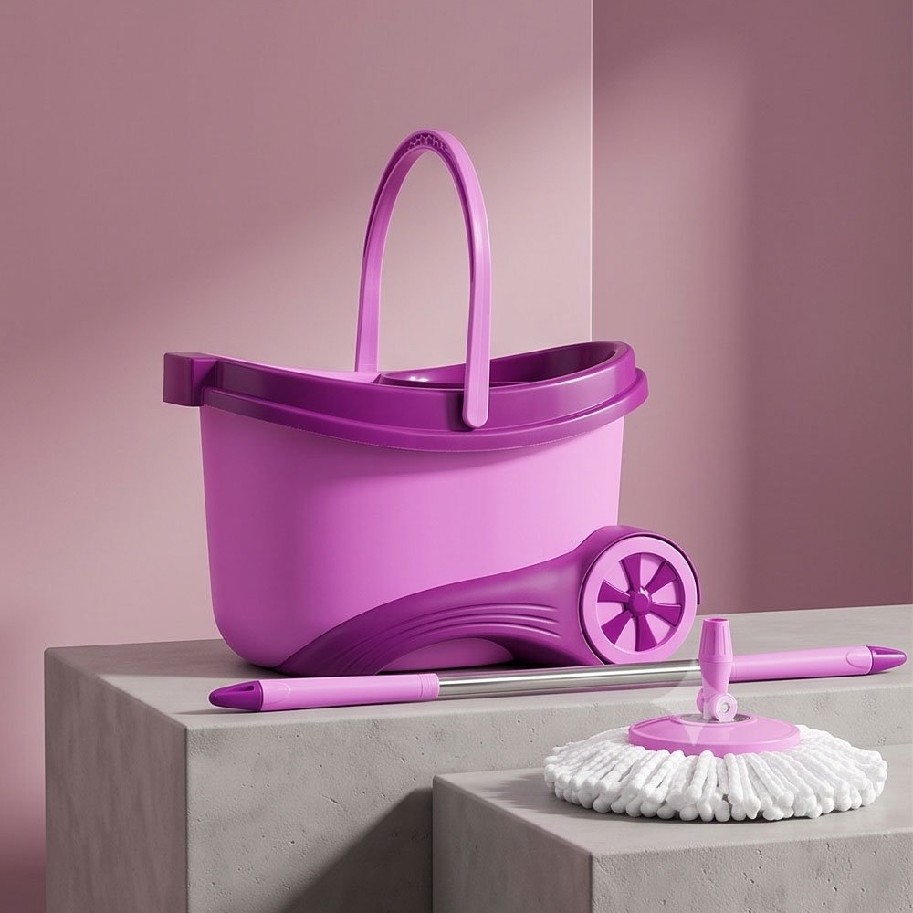 Margo Spin Mop and Bucket Set with Heavy Duty Wheels and Microfiber Refill