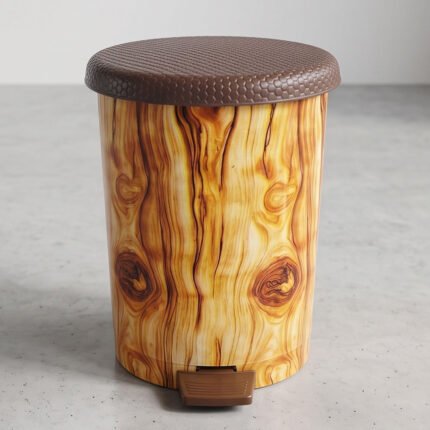 German Trash Bin with Foot Pedal and Natural Wooden Pattern Design for Home