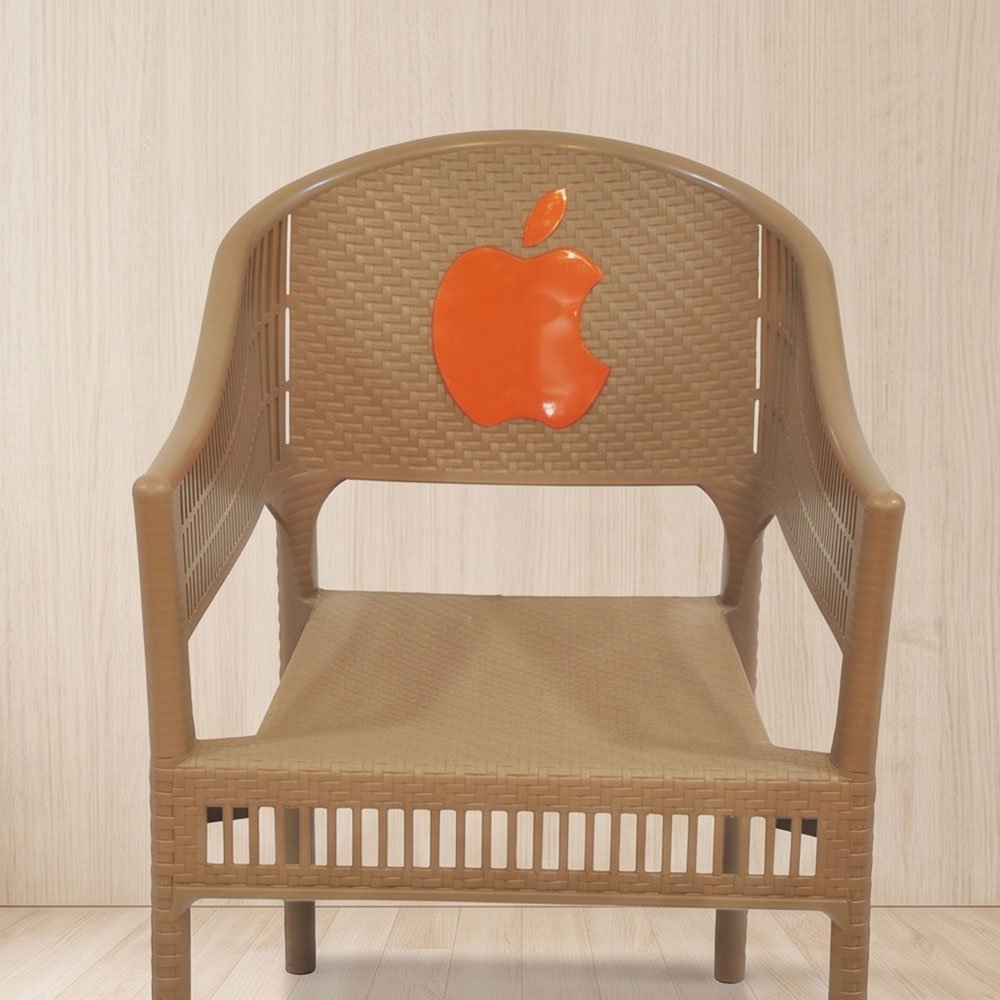 Durable Wicker-Texture Plastic Armchair with Apple Accent Backrest for Patio and Home - Image 5
