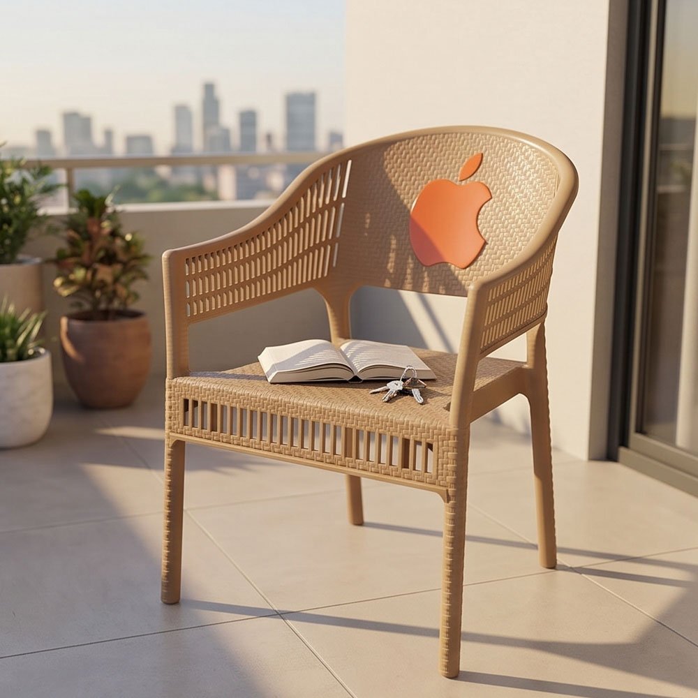 Durable Wicker-Texture Plastic Armchair with Apple Accent Backrest for Patio and Home - Image 2