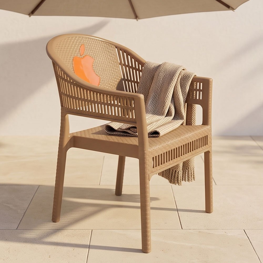 Durable Wicker-Texture Plastic Armchair with Apple Accent Backrest for Patio and Home - Image 3