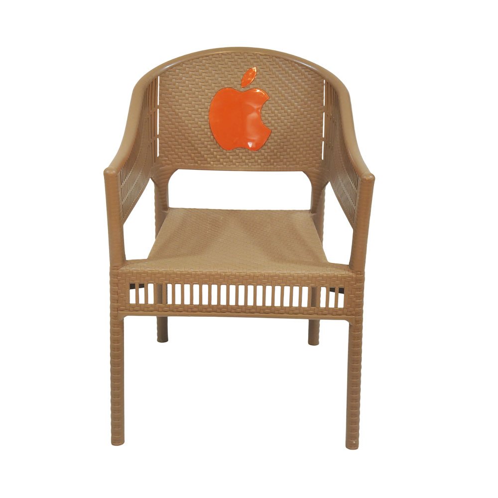 Durable Wicker-Texture Plastic Armchair with Apple Accent Backrest for Patio and Home