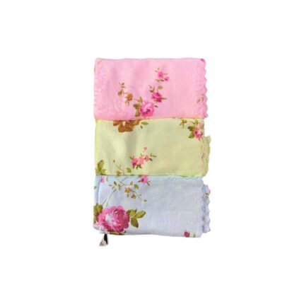 3-Piece Microfiber Kitchen & Bathroom Towel Set with Floral Print & Wave Edges