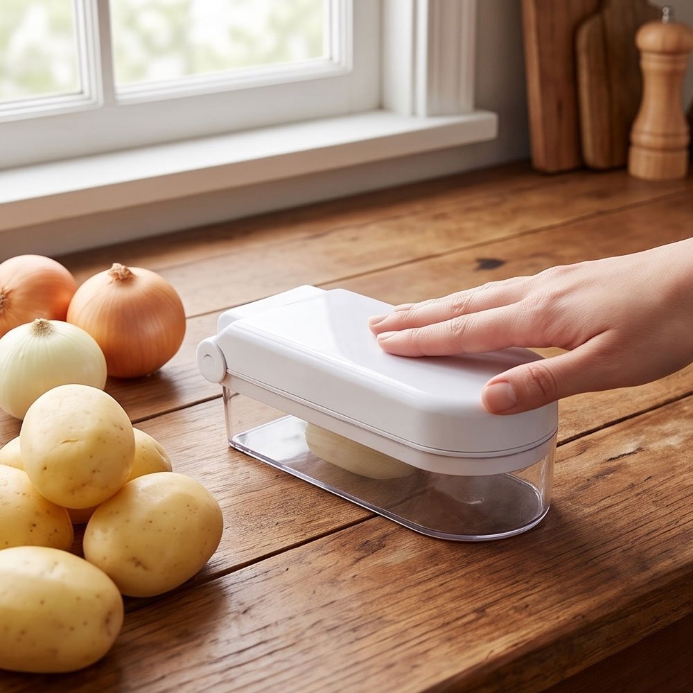 Manual Vegetable Chopper 3 Interchangeable Stainless Blades with Container - Image 2
