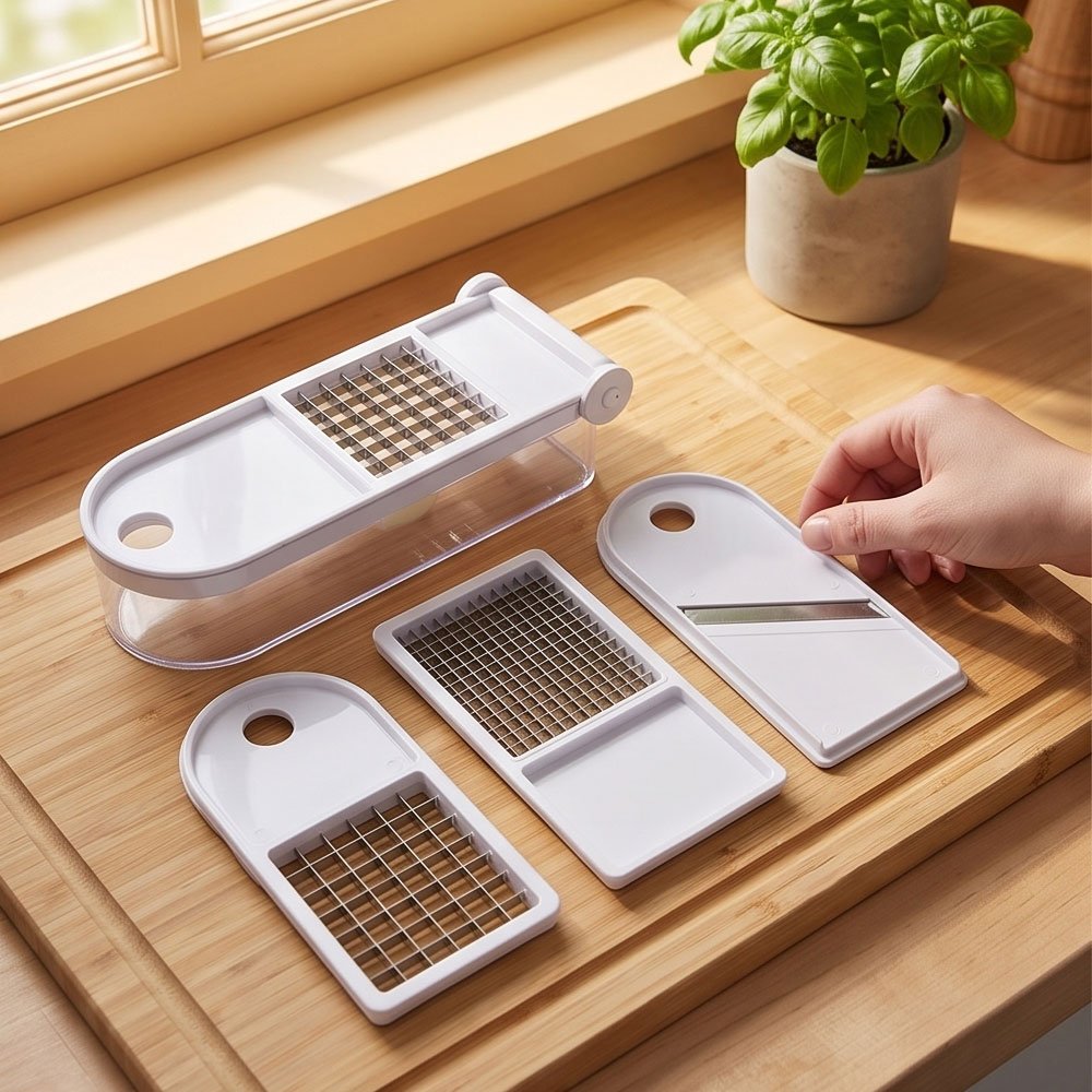 Manual Vegetable Chopper 3 Interchangeable Stainless Blades with Container - Image 4
