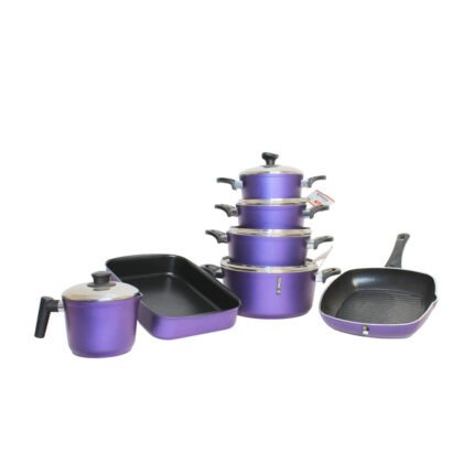 19-Piece Premium Turkish Solitaire Cookware Set in Elegant Purple Non-Finish with Complete Essentials