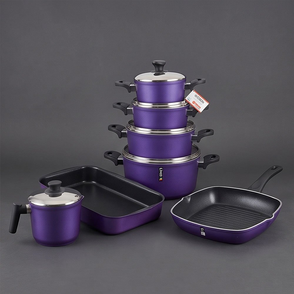 19-Piece Premium Turkish Solitaire Cookware Set in Elegant Purple Non-Finish with Complete Essentials - Image 2