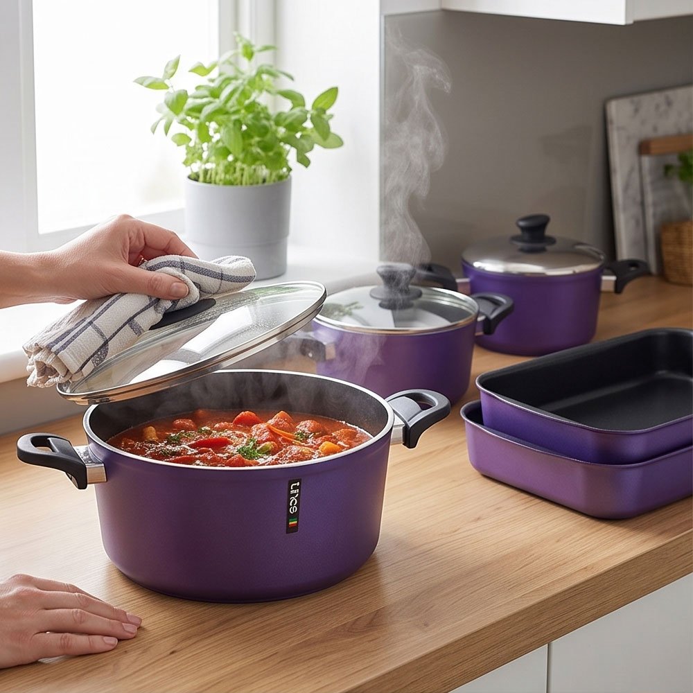 19-Piece Premium Turkish Solitaire Cookware Set in Elegant Purple Non-Finish with Complete Essentials - Image 3