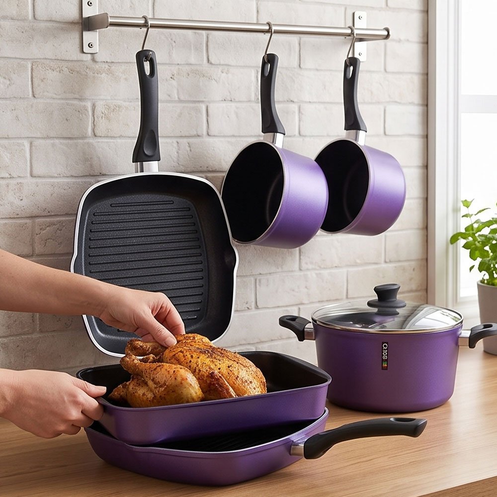 19-Piece Premium Turkish Solitaire Cookware Set in Elegant Purple Non-Finish with Complete Essentials - Image 4