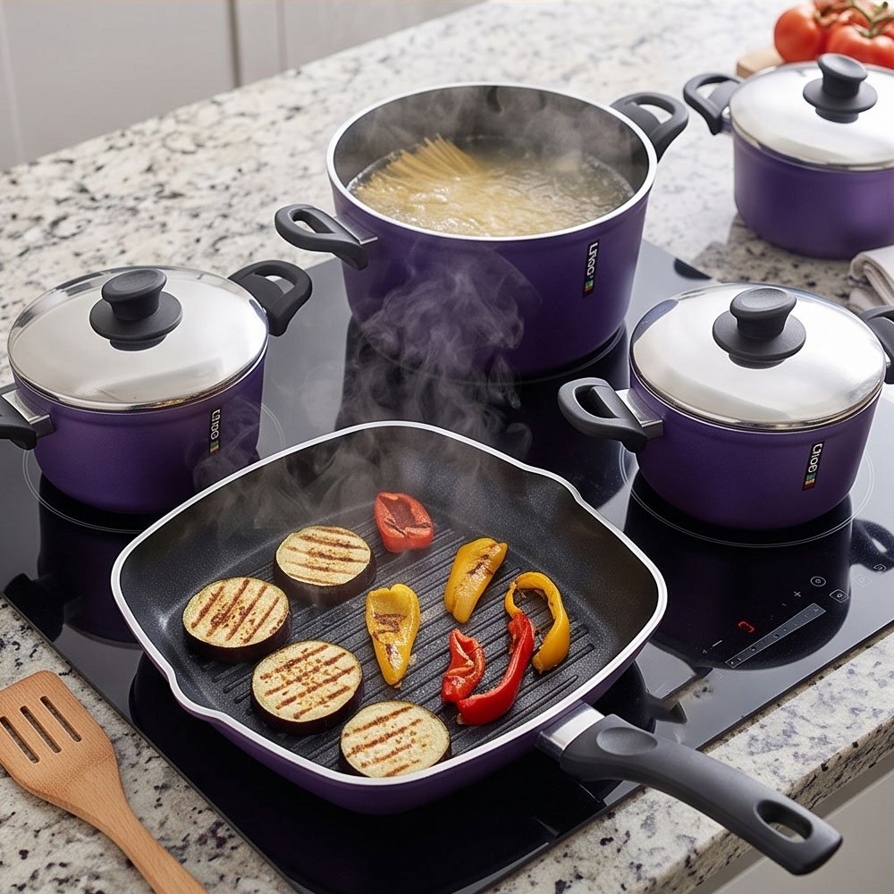 19-Piece Premium Turkish Solitaire Cookware Set in Elegant Purple Non-Finish with Complete Essentials - Image 5