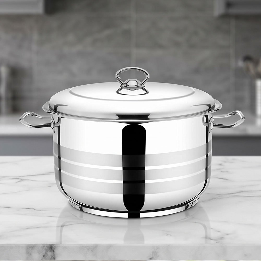 36cm Heavy-Duty Stainless Steel Deep Cooking Pot with Lid for Large Family Meals - Image 2