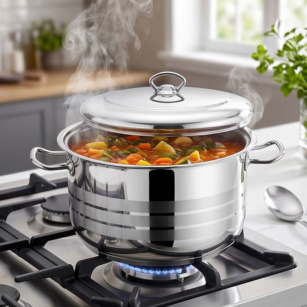 36cm Heavy-Duty Stainless Steel Deep Cooking Pot with Lid for Large Family Meals - Image 4