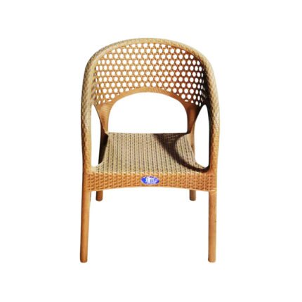 Durable Kids Plastic Armchair with Wicker Rattan Texture and Mesh Backrest for Playrooms and Gardens