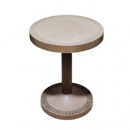 Modern Round Plastic Side Table with Wicker Rattan Texture and Heavy Pedestal Base for Patio and Home