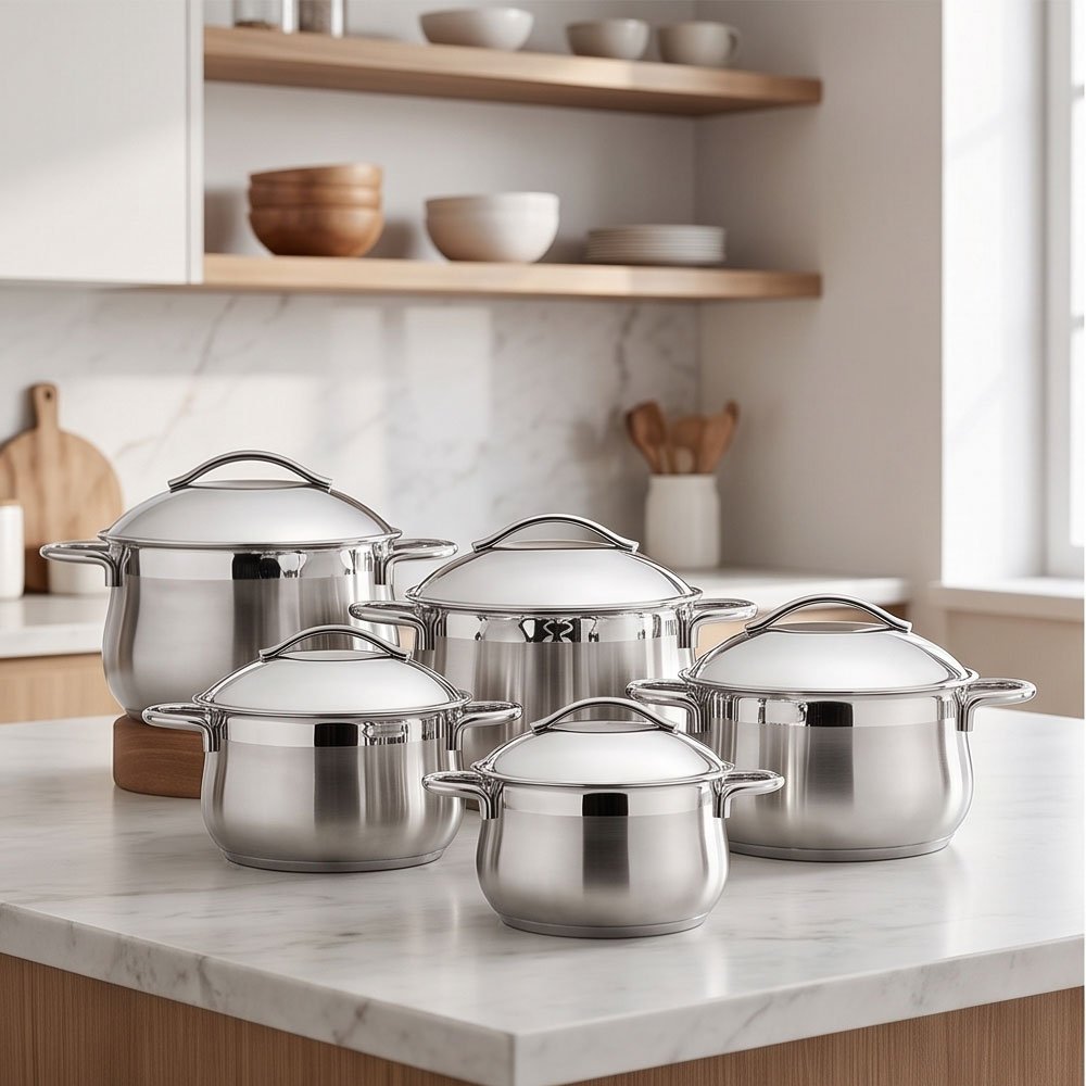 Premium Stainless Steel Lines Silver Cookware Set Featuring a Large 32cm Pot - Image 3