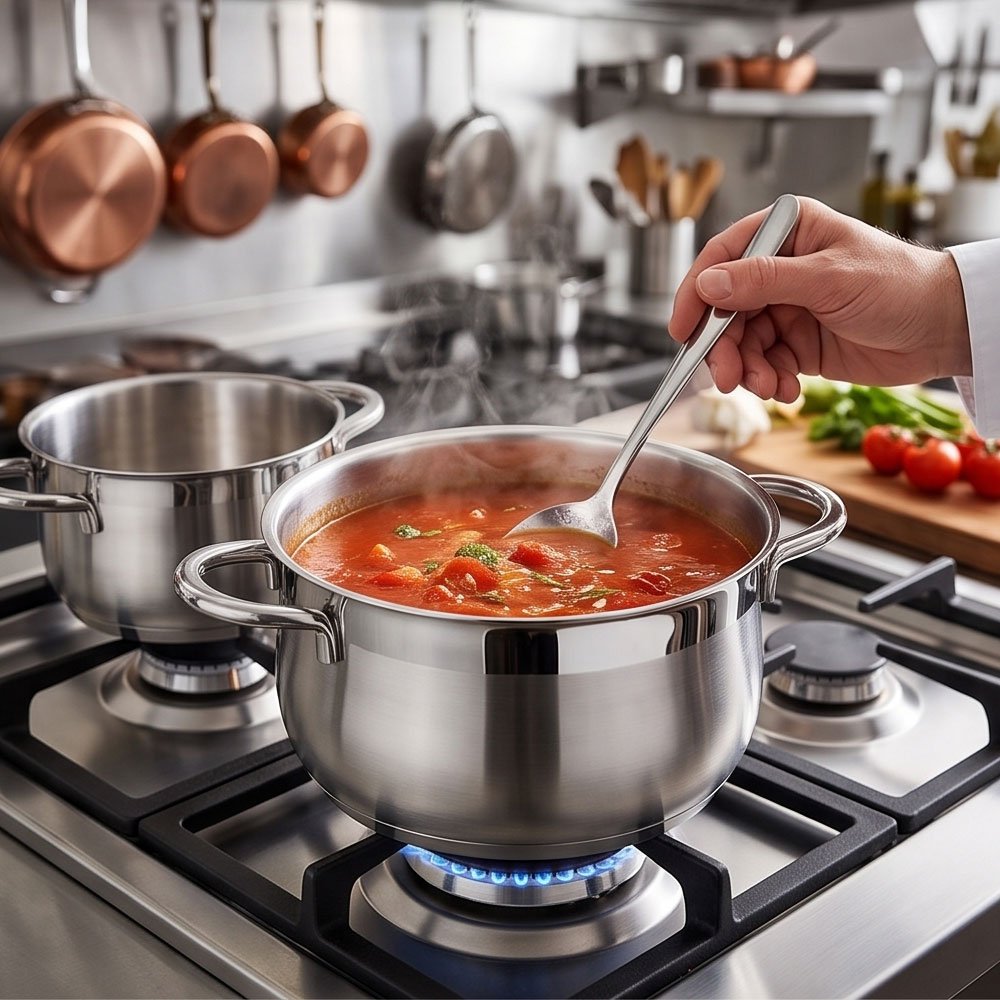 Premium Stainless Steel Lines Silver Cookware Set Featuring a Large 32cm Pot - Image 4