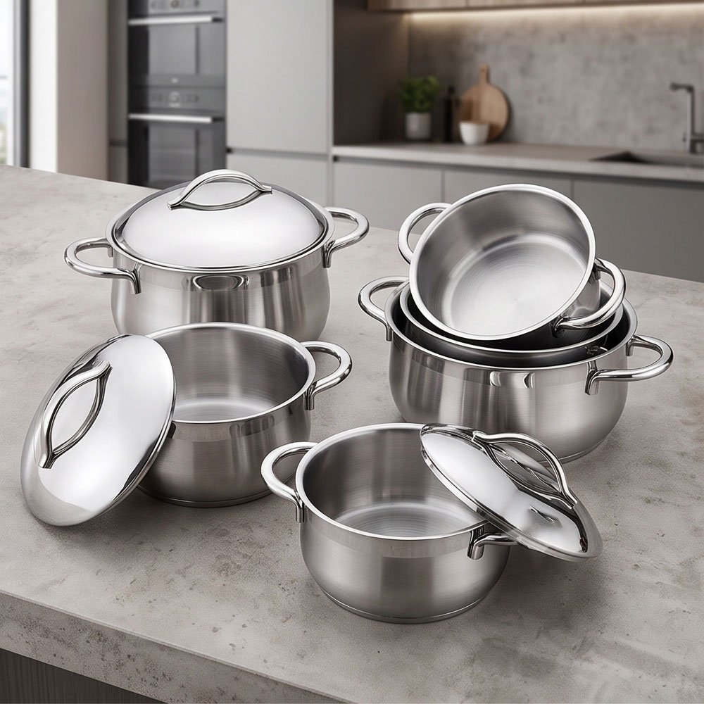 Premium Stainless Steel Lines Silver Cookware Set Featuring a Large 32cm Pot - Image 5