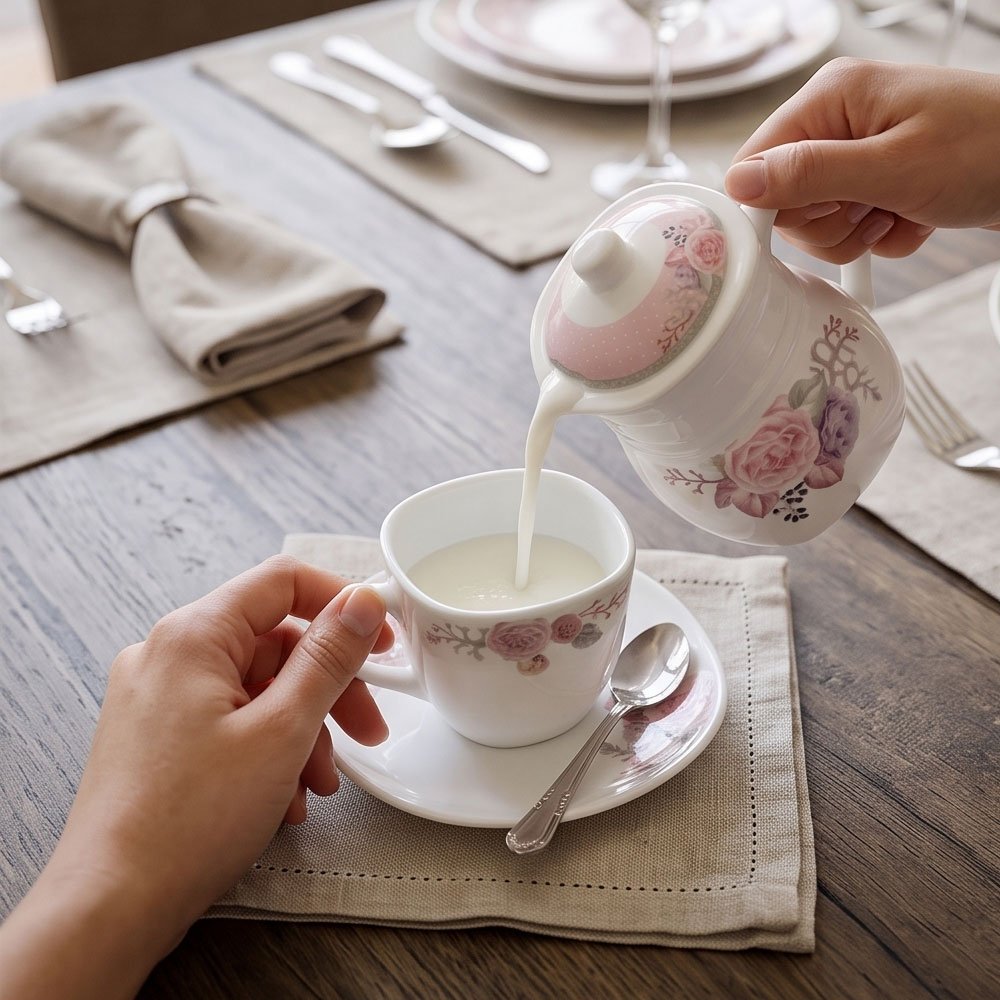 66-Piece Modern Square Opal Glass Dinner Set with Delicate Floral Design for Family Dining - Image 3