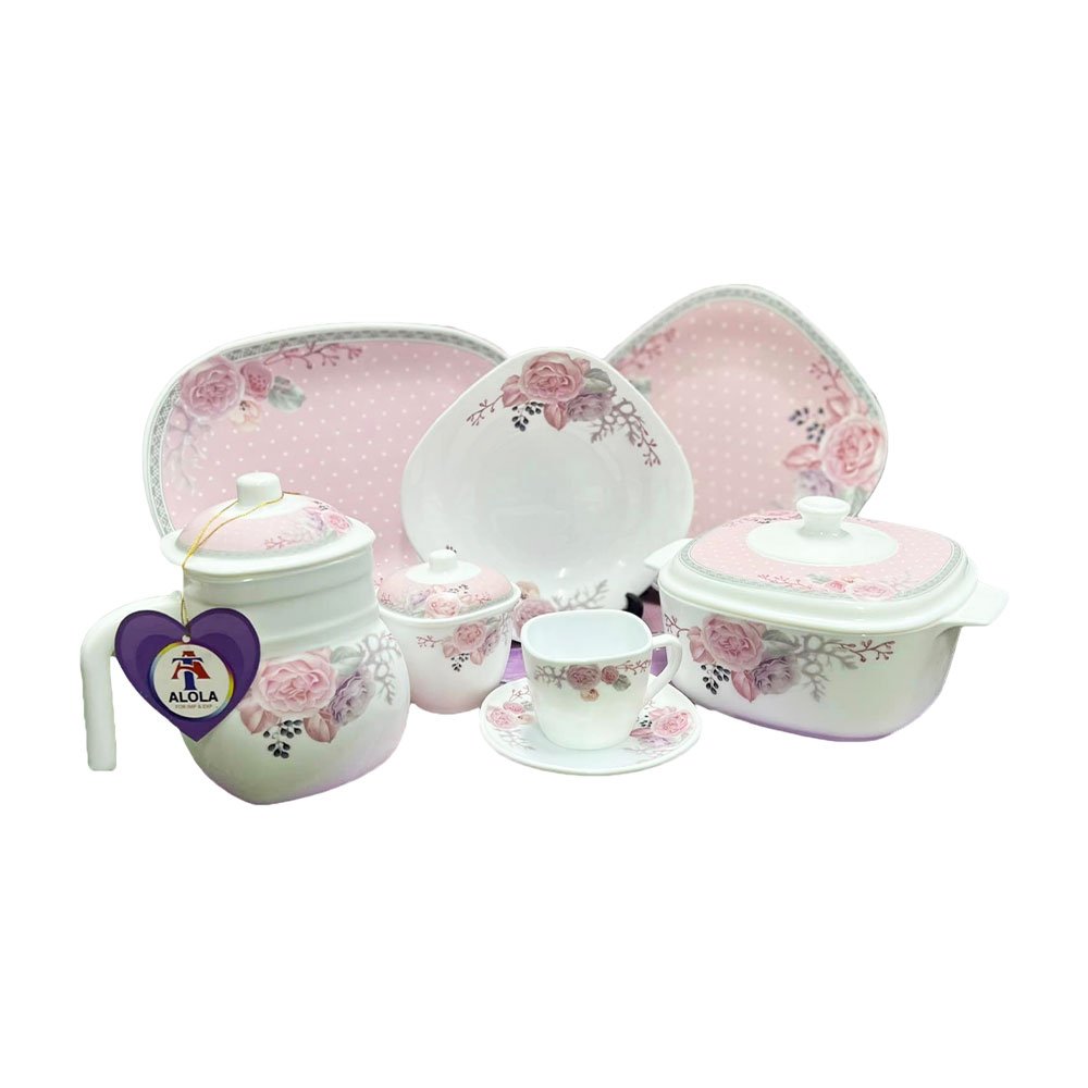 66-Piece Modern Square Opal Glass Dinner Set with Delicate Floral Design for Family Dining - Image 5