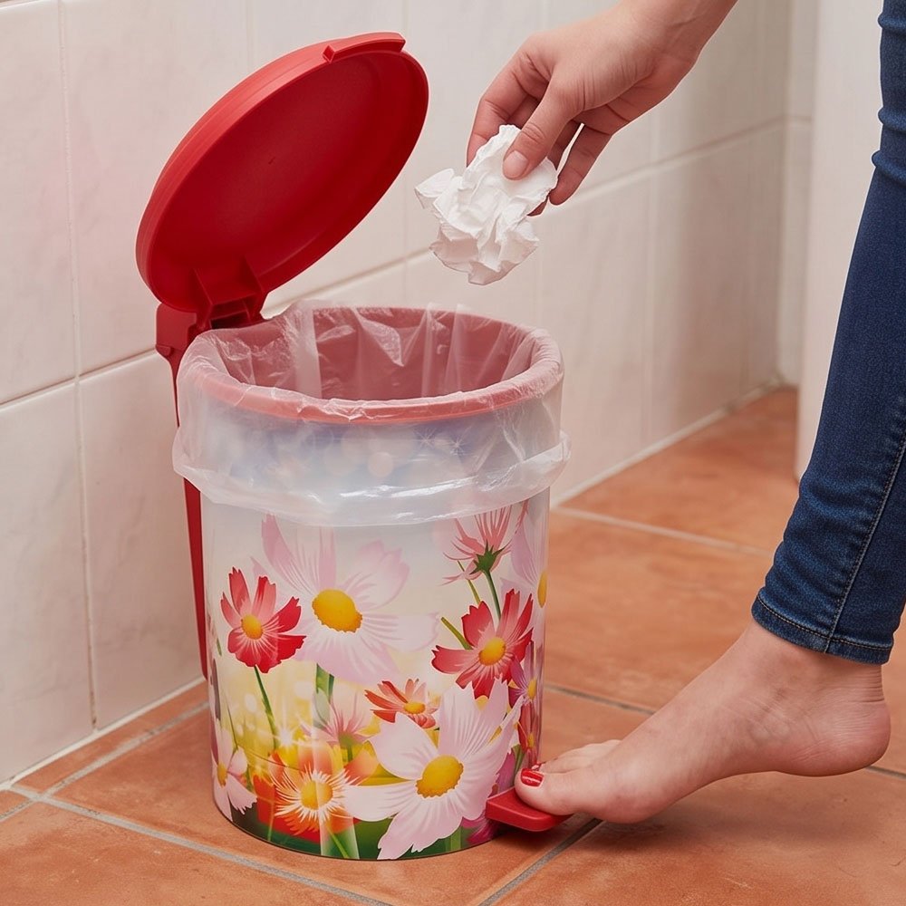 سلة مهملات سندريلا بلاستيك بدواسة قدم وغطاء محكم بتصميم ورودي مبهج للمطبخ والحمام - الصورة 5
