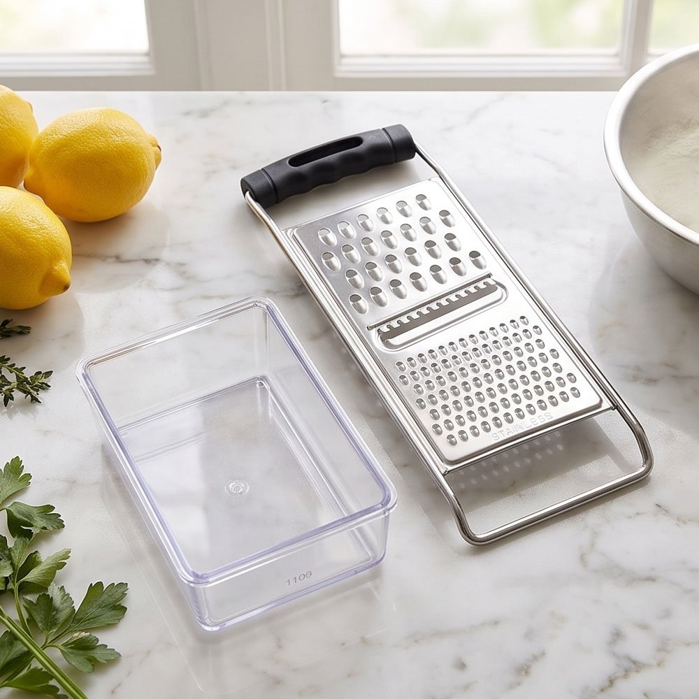 Multipurpose Stainless Steel Flat Grater Slicer with Container & Dual Handles - Image 2