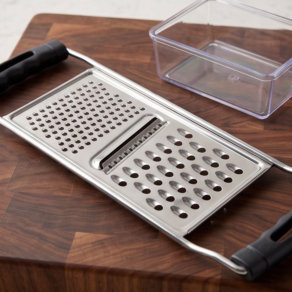 Multipurpose Stainless Steel Flat Grater Slicer with Container & Dual Handles - Image 4