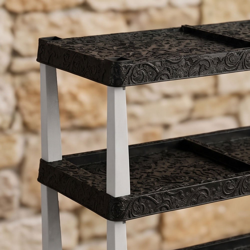 5 Tier Plastic Shoe Rack Organizer Storage Shelves with Laser Carved Pattern - Image 4