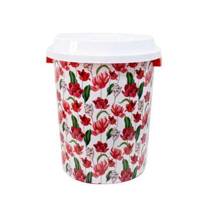 30 Liter Printed Plastic Storage Bucket Container with Cover & Handles Floral Decor