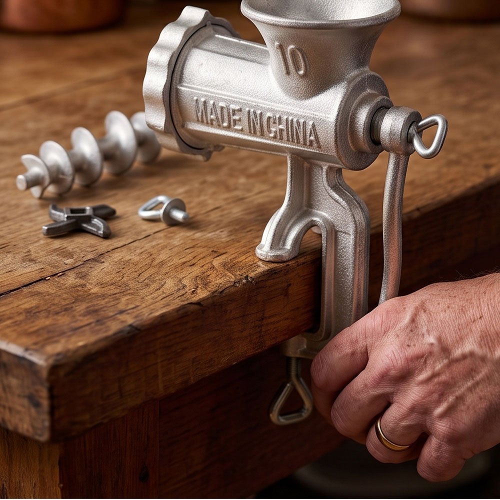 Manual Meat Grinder Size 10 Heavy Duty Cast Metal Food Chopper with Table Clamp - Image 2