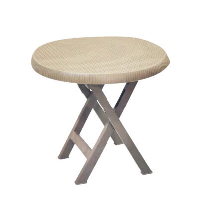 Portable Folding Round Plastic Table Rattan Design Outdoor Patio & Picnic Table