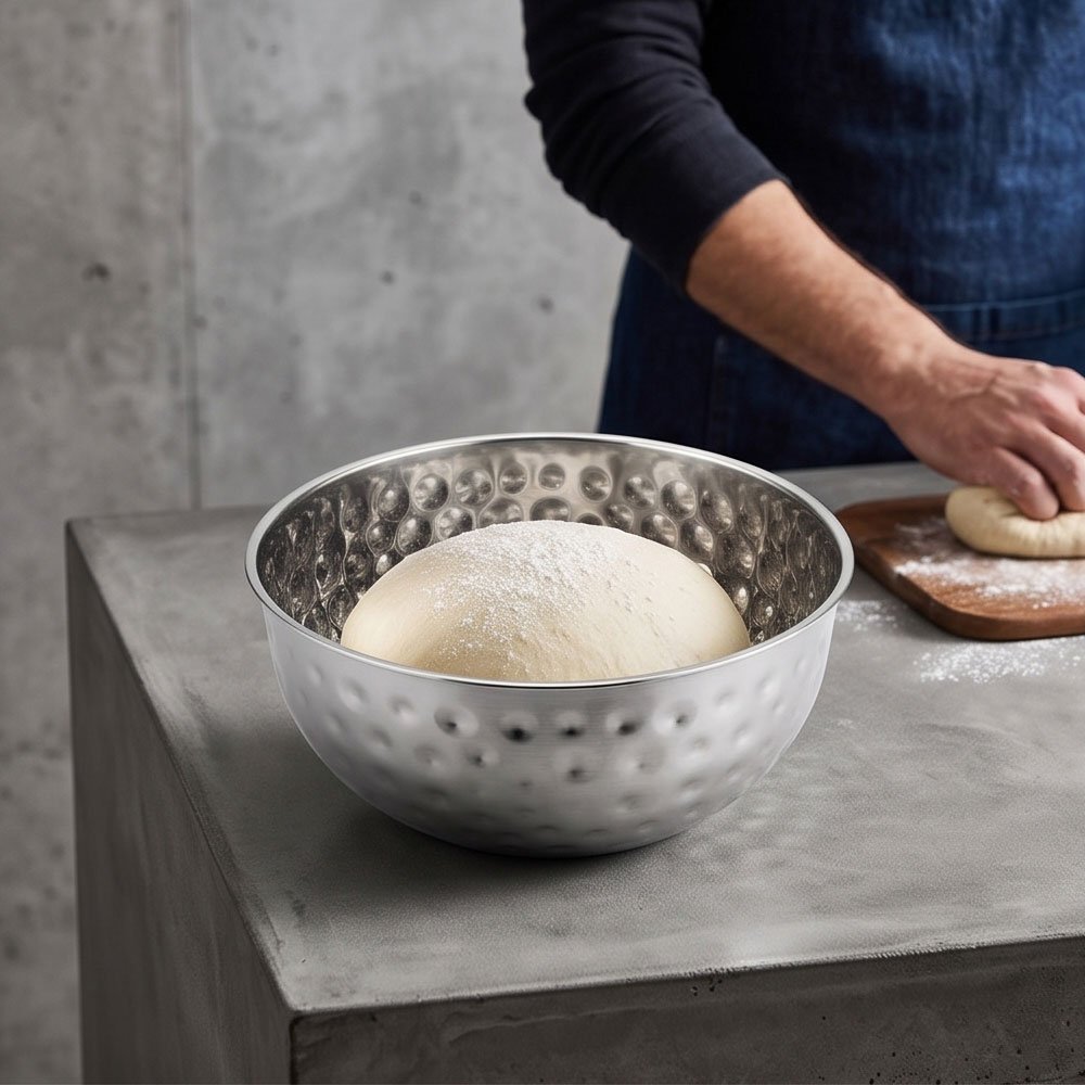 Stainless Steel Hammered Mixing Bowl for Dough Kneading and Baking - Image 2