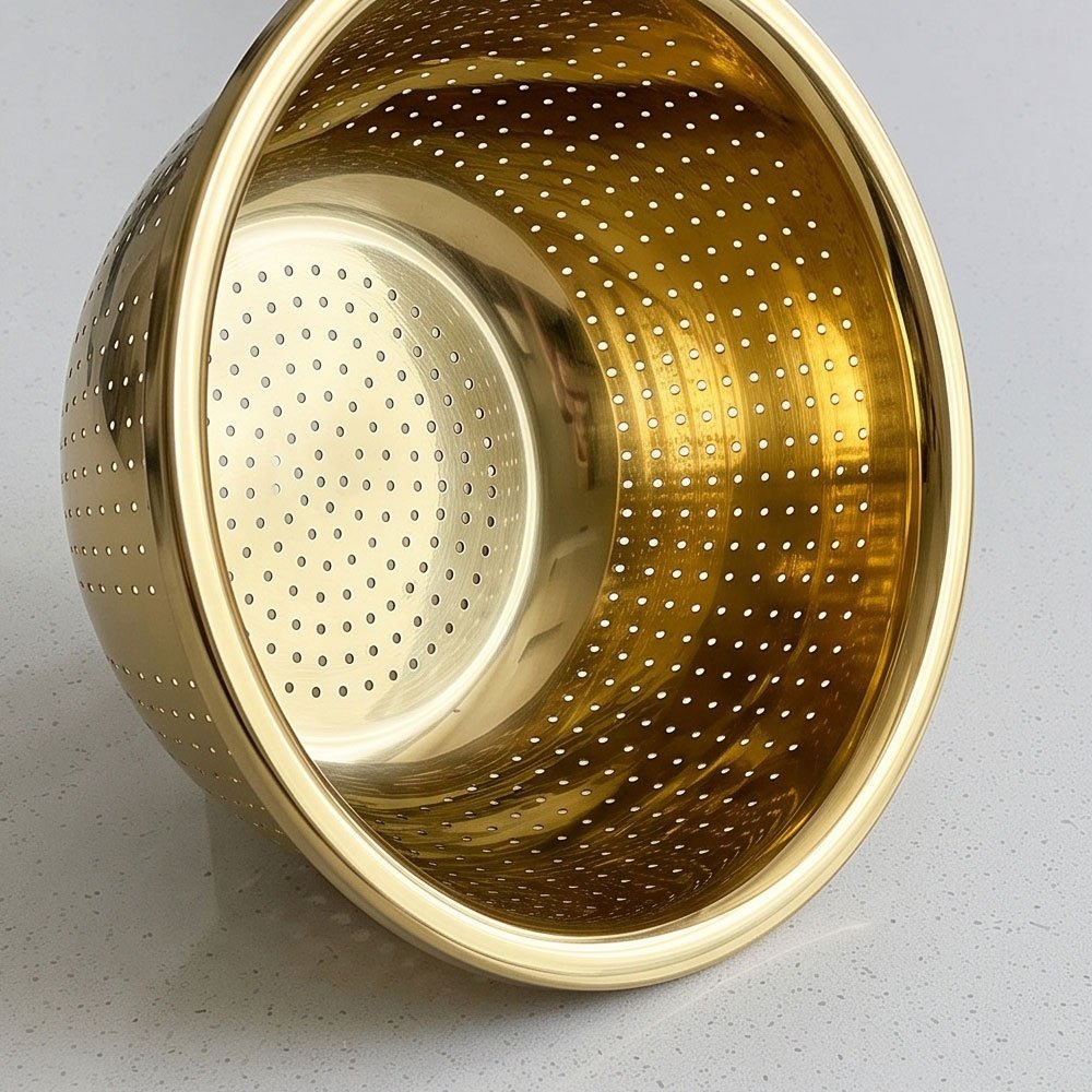 Gold Stainless Steel Colander Strainer Bowl Size 28 cm for Kitchen Prep & Washing - Image 5