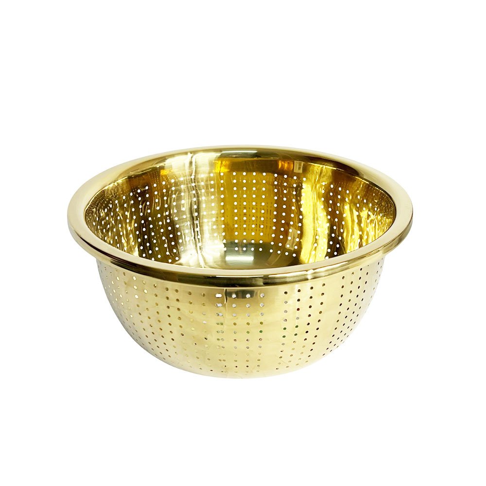 Gold Stainless Steel Colander Strainer Bowl Size 28 cm for Kitchen Prep & Washing